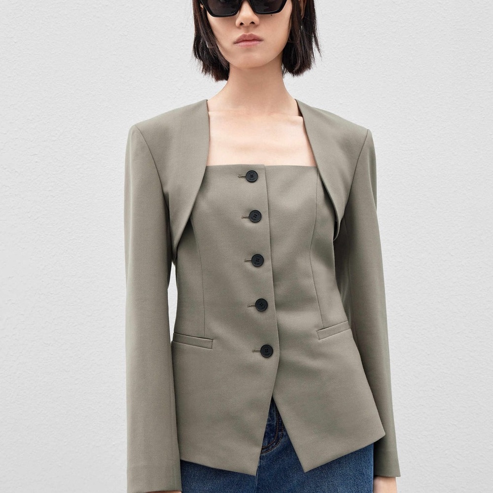 MO&CO. WOMEN'S TWO PIECE SLIM FIT BLAZER OLIVE SZ L